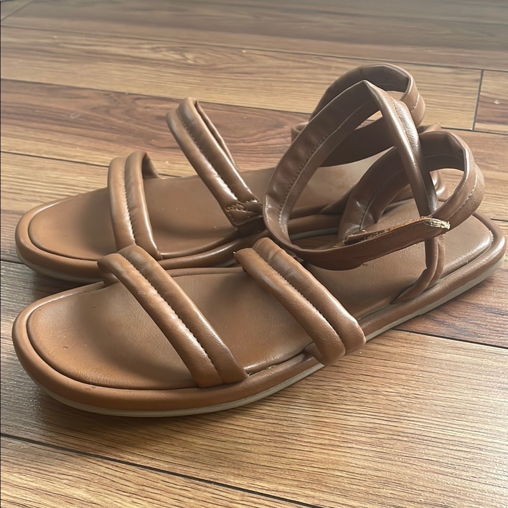 Target Brown Sandals with Open Toe Design and Ankle Straps